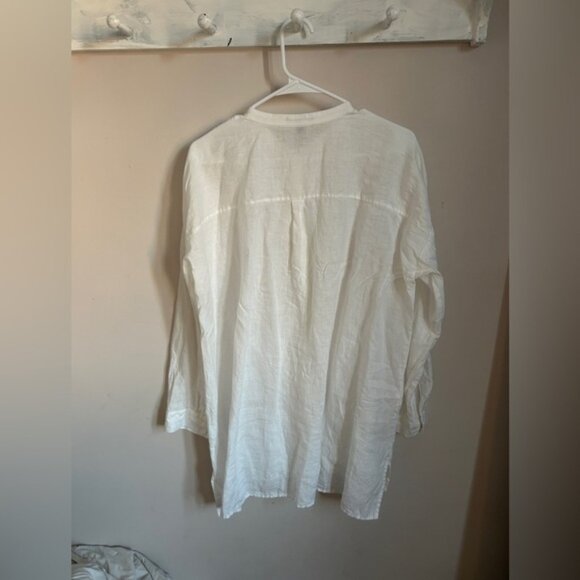 Eileen Fisher Casual White Linen Shirt - Picture 4 of 6